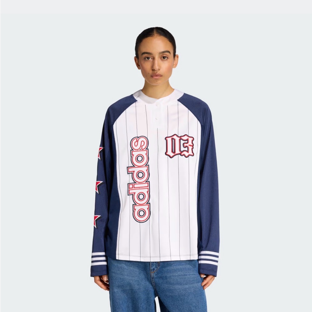 Adidas [M] Women’s Oversized Long Sleeves Baseball Jersey White/Navy Kc6283